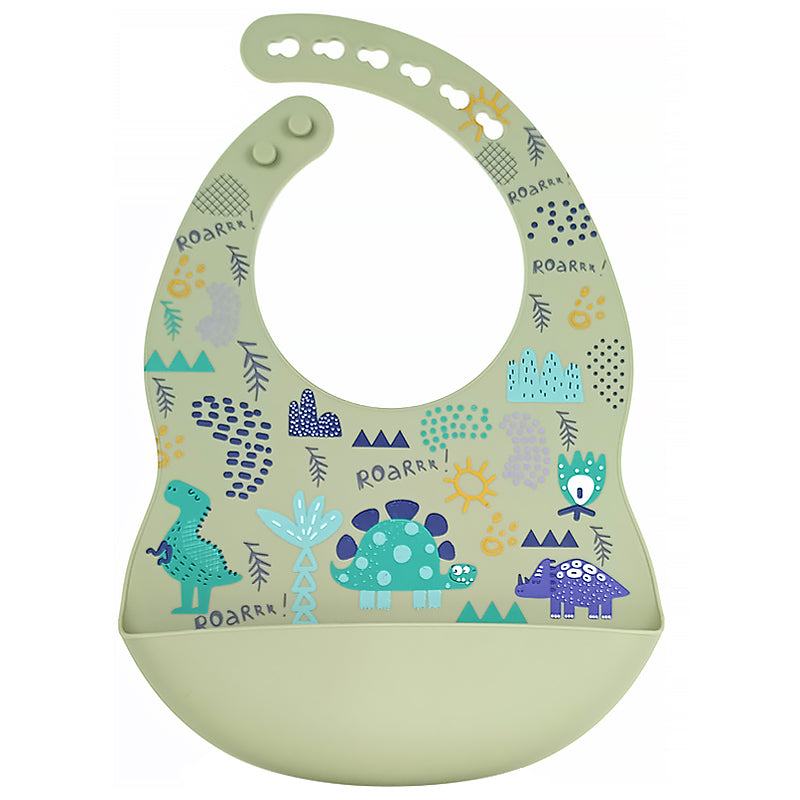 Dino Roar Silicone Baby Bib (Sage Green)
