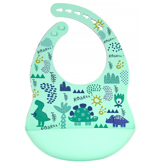 Dino Roar Silicone Baby Bib (Mint Green)